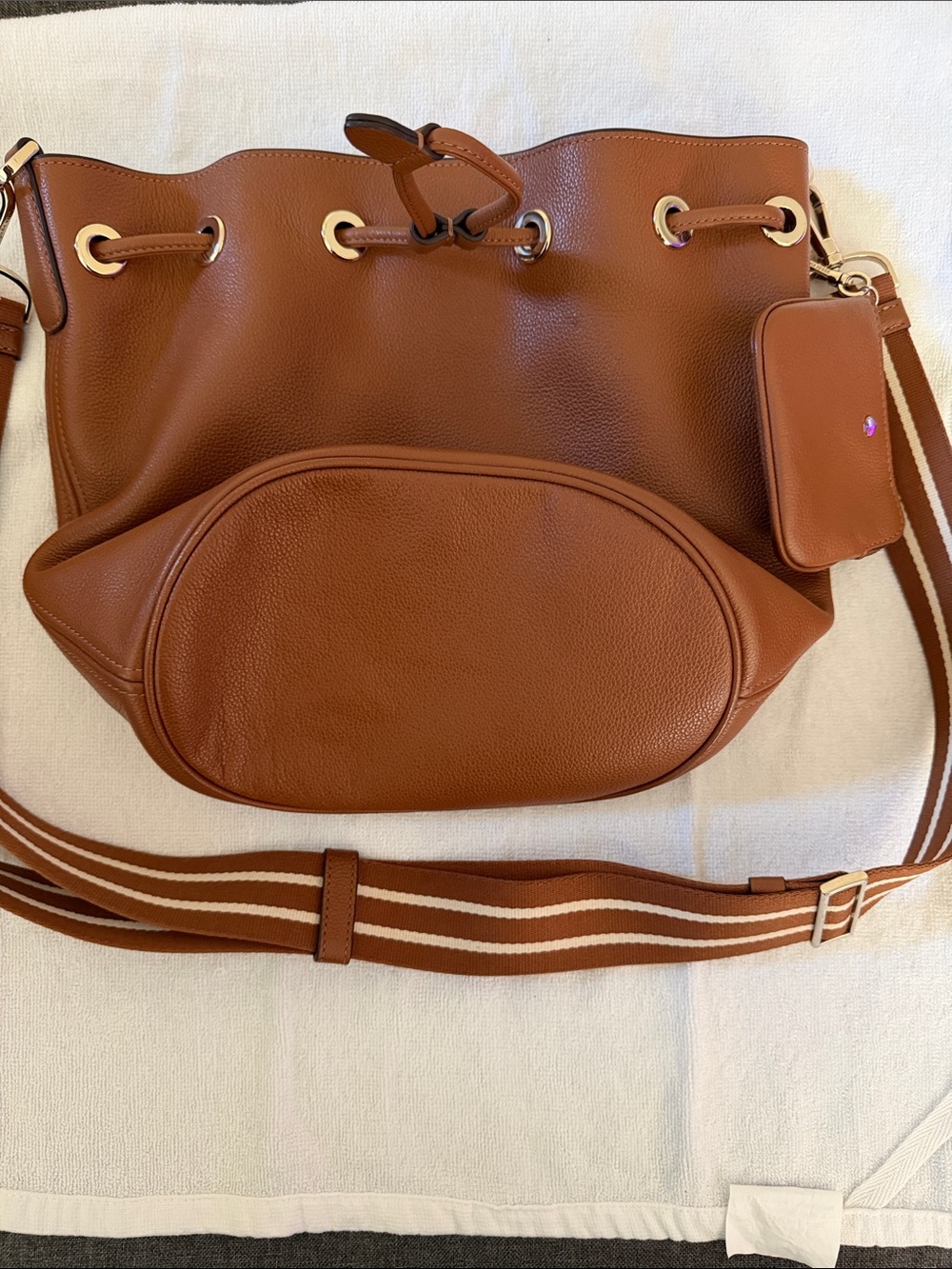 kate spade Brown Pebbled Leather Drawstring Bucket Shoulder Bag - Picture 3 of 8
